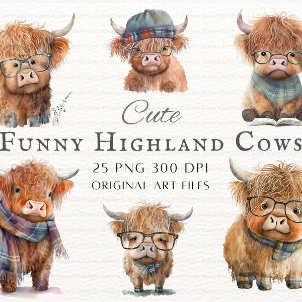 Funny Highland Cow 25pc PNG & JPEG | Funny Highland Cow PNG | Highland Cow Commercial Use | Cute Highland Cow Art | Highland Cow Wall Art