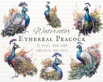 Fantasy Peacock 15st PNG & JPEG-bundel | Etherische Peacock commercieel gebruik | Pauw PNG | Fantasie Pauw | Pauw afdrukbare | Pauw kunst
