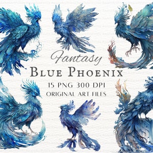 Ensemble de 15 PNG Phénix bleu | Phénix PNG | Phénix bleu PNG | Utilisation commerciale de Fantasy Phoenix | Art du journal indésirable Phoenix | Clipart phénix