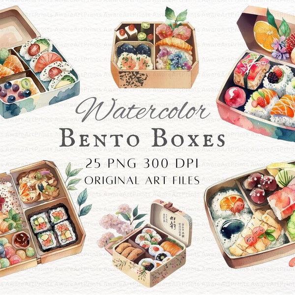 Bento Boxes 25pc PNG & JPEG | Bento Commercial Use | Bento Clipart | Bento Clipart | Bento Box PNG | Bento Box Clipart | Watercolor Bento