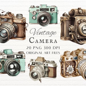 Cámara vintage 20pc PNG & JPEG / Cámara de acuarela PNG / Arte de cámara vintage / Uso comercial de cámara vintage de acuarela / Arte de Cricut de cámara