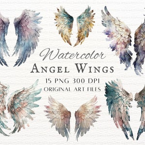 Watercolor Angel Wings 15pc PNG Bundle | Angel Wings PNG | Watercolor Angel Wings PNG | Angel Wings Commercial Use | Kawaii Angel Wings Png