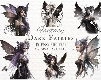 Dark Fairies 15pc PNG Bundle | Dark Fairy PNG | Dark Elven Fairy PNG | Dark Fairy Commercial Use | Dark Fairies Clipart | Fantasy Fairy Png