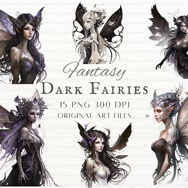 Dark Fairies 15pc PNG Bundle | Dark Fairy PNG | Dark Elven Fairy PNG | Dark Fairy Commercial Use | Dark Fairies Clipart | Fantasy Fairy Png