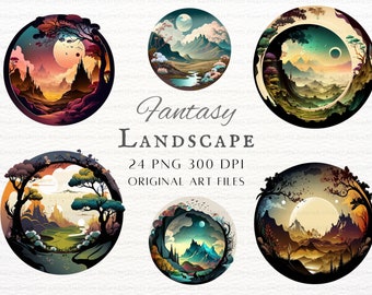 Fantasy Landscape Clipart 24pc Bundle / Landscape Clipart / Landscape PNG / Landscape Clipart / Landscape Fantasy Clipart / Circle Fantasy