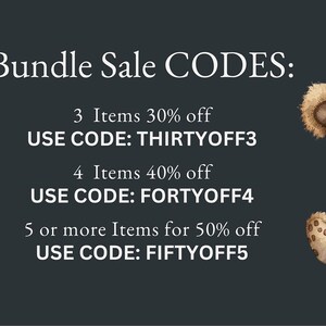 May include: Two teddy bears, one wearing a white baseball cap, are sitting on a dark gray background. Text on the image reads "Bundle Sale CODES: 3 Items 30% off USE CODE: THIRTYOFF3 4 Items 40% off USE CODE: FORTYOFF4 5 or more Items for 50% off USE CODE: FIFTYOFF5 Commissioned Art: OFF Suggestions: ON"