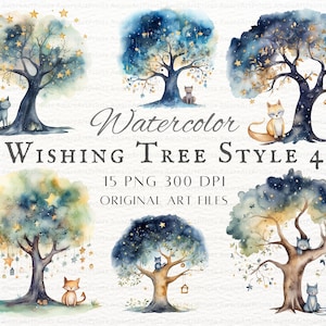 Árbol de los deseos 15pc PNG Estilo 4 / Acuarela Árbol de los deseos PNG / Árbol de los deseos Uso comercial / Árbol de fantasía PNG / Arte imprimible del árbol de los deseos