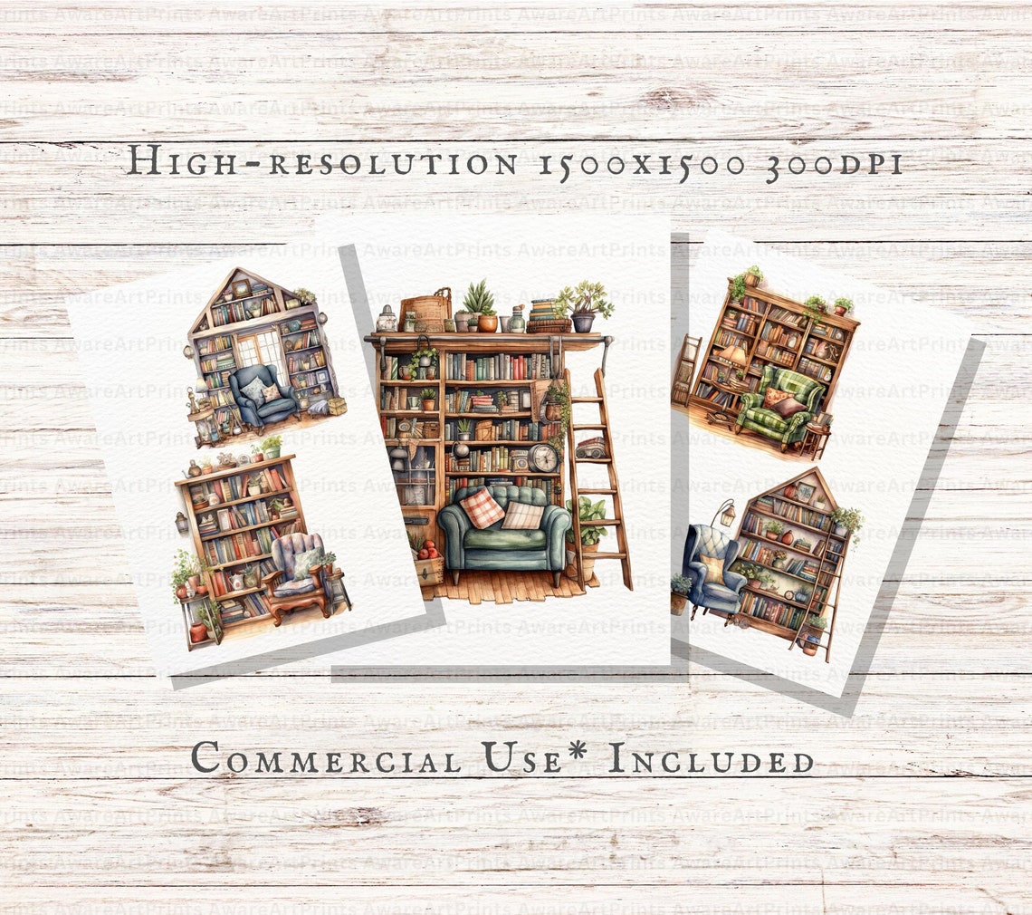 Cottage Library 15pc PNG & JPEG | Cottage Library PNG | Cozy Library ...