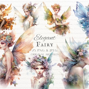 Elegant Fairy 25pc PNG & JPEG Bundle | Fairy PNG | Beautiful Fairy Commercial Use | Printable Fairy | Fairy Junk Journal Art | Fairy Clipart