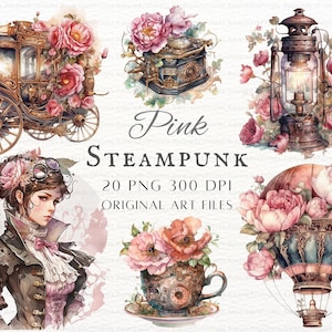 Steampunk 20pc PNG Bundle Pink | Steampunk PNG | Romantic Steampunk PNG | Steampunk Commercial Use | Printable Steampunk Clipart