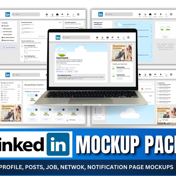 Linkedin Mockups I Laptop Preview I Social Media Templates I Profile Page I Canva