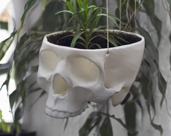 Planteur succulent de crâne suspendu | Décor d’automne et d’Halloween | Imprimé en 3D