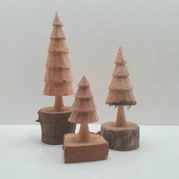 Set of 3 carved wooden trees