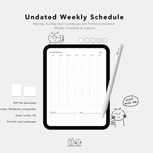 Undated Weekly Planner / Portrait and Landscape / Sunday and Monday Start