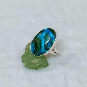 Natural Azurite Malachite Ring, Handmade 925 Sterling Silver Azurite Malachite Gemstone Statement Band Promise Ring Gift For Her