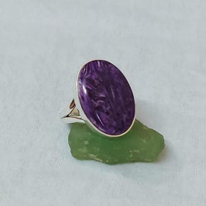 Natural Charoite Ring, 925 Sterling Silver Handmade Natural Charoite Gemstone Statement Band Promise Ring Gift For Her