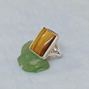 Tiger&#39;s Eye Gemstone 92.5 Sterling Silver Ring, Natural Tiger Eye Gemstone Handmade Statement Band Ring Gift For Her