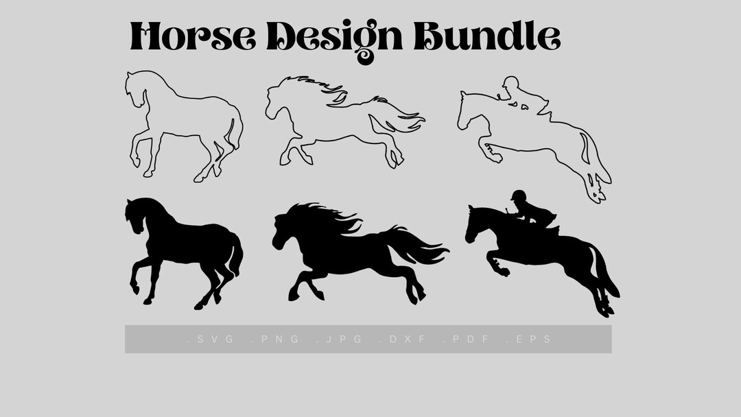 6 Pack Horse Bundle Digital Download Horse Outline Svg, Horse Shape Png, Horse Silhouette Cut