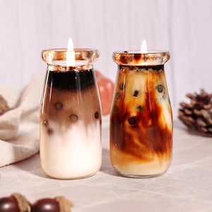 Fun Gift Boba Candle Coffee Bubble Tea Creme Brulee Cute Candle for Boba Lover, Personalized Candle Birthday Gift Amazing Scent Holiday Gift