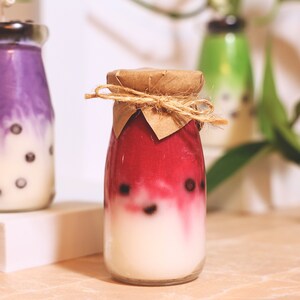 Strawberry Boba Candle Birthday Gift for Best Friend Sweet Bubble Tea Candles Milkshake Glass Container Dessert Candle Christmas Gift #BP005