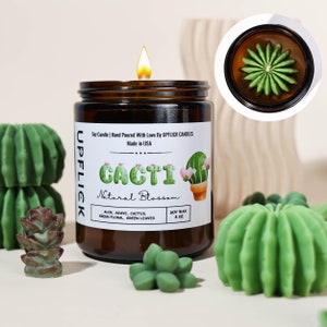 UPFLICK Cacti Succulent Candle Summer Scent Soy Wax 40H Burn, Birthday Gift for Her Cactus Candles Plant Lover Gift, Housewarming Gifts