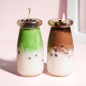 Coffee Boba Candle Matcha Bubble Tea Candles Set 2 pcs Cute Gifts for Best Friend Birthday Unique Dessert Candle Christmas Gift for Him