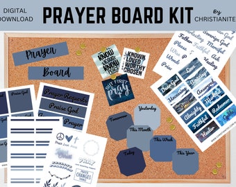 Prayer Board Printable Kit, Denim Theme, Bible Verse, Scripture Gift, Pray, Christian Spiritual Journey, Praying Vision Planner Collage