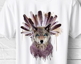 WOLF SHIRT, ASIAN Shirt, Safari Shirt, Powerful Funky Indian Wild Animal Wolf Printed Graphic Shirt Present for Animal Lovers