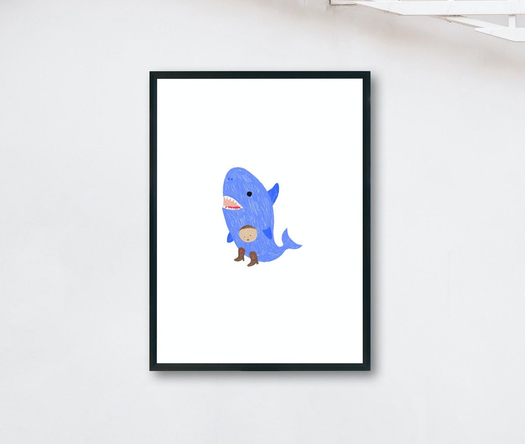 Shark Boy Costume Cowboy Boots Illustrated Printable Wall Art Etsy