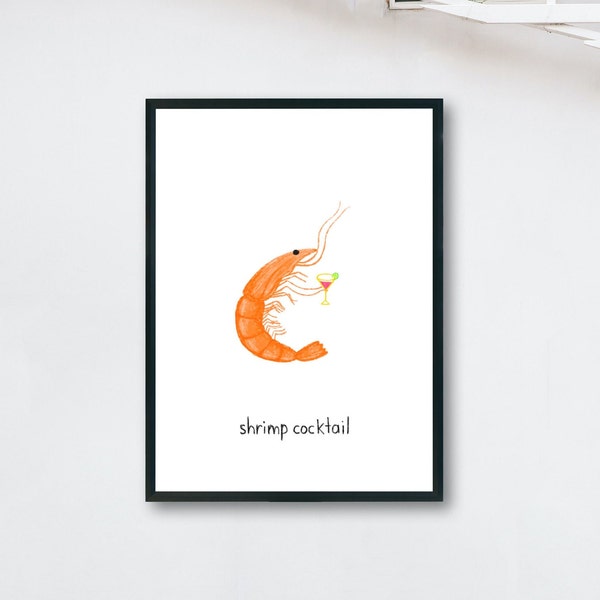 Shrimp Cocktail Punny - Trendy Printable Wall Art - Funky Downloadable Poster Print - Minimal Funny Art