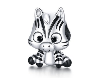 African Zebra Baby Animal Bead Charm Made From Sterling Silver 925 And Enamel - Compatible With European Charm Bracelets