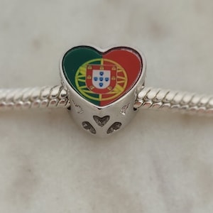 Love Portugal Heart Flag Charm, Country Flag Charm 925 Silver Charm European style Bracelet Necklace Charm