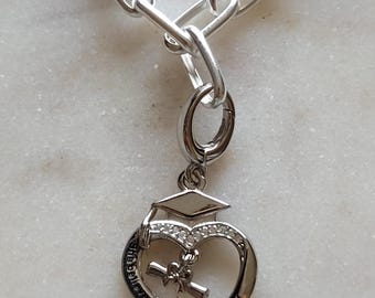 Graduation Dangle Charm clip attachment she Believed She Could So She Did 925 Silver Charm Fits European Bracelet Necklace 925 journal charm