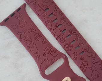 Engraved Bull Terrier, Dog mom Gift Design for Apple Watch Silicone Sports Band/Strap  38mm/40mm/41mm/42mm/44mm/45mm/46mm/49mm