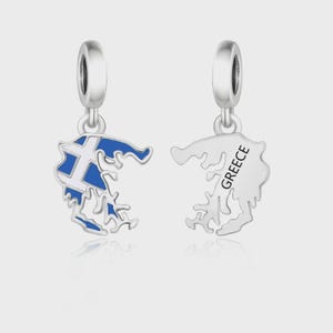 Charme drapeau carte de la Grèce, breloque drapeau de pays breloque en argent 925 bracelet style européen breloque collier