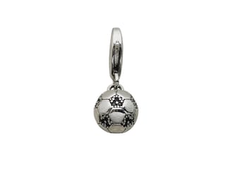 Football Dangle Charm Lobster claw 925 Silver Charm European style Bracelet Necklace Charm 925 Charm Heart charm Football Soccer Charm