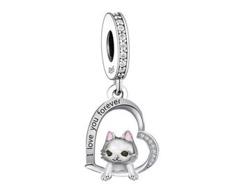 I Love You Forever Cat Charms  925 Sterling Silver, Cat Jewelry, Cat Lover Gift, Cat Memorial Keepsake,Cute Cat Bracelet Charms