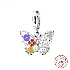Zawieszka motyla Spring In Bloom, pasuje do stylu europejskiego Zawieszka ze srebra próby 925, Zawieszka