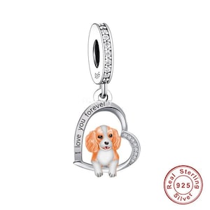 I Love You Forever King Charles Spaniel Dog 925 Sterling Silver Dangle Charm Fits all Charm Bracelets, Dog Charm