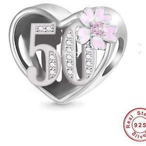 50th Birthday Celebration, 925 Sterling Silver 50th Birthday Dangle Charm Bead Landmark Birthday Fits all Charm Bracelets 50th Anniversary