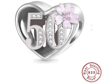 50. Geburtstag Feier, 925 Sterling Silber 50. Geburtstag Charm Bead Wahrzeichen Geburtstag Passend für alle Charm Armbänder 50. Jahrestag