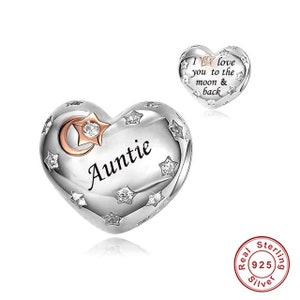 Tante Herz Charm Love you to the moon and back Herz 925 Silber Charm European Style Armband, Charm Halskette