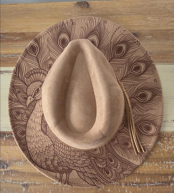 Peacock Burned Hat, Floral Cowboy Hat. Burned Cowboy Hat  display picture 1