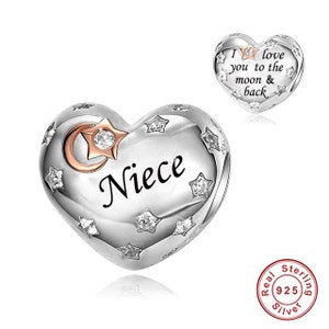 Nichte Herz Charm Love you to the moon and back Herz 925er Silber Charm European Style Armband, Charm Halskette