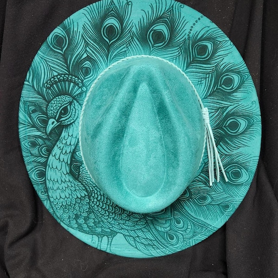 Peacock Burned Hat, Floral Cowboy Hat. Burned Cowboy Hat  display picture 2