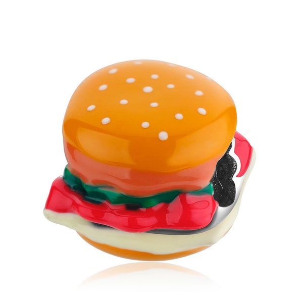 Breloque Hamburger en émail, perle en argent Sterling 925, adaptée aux Bracelets et colliers, breloque Burger