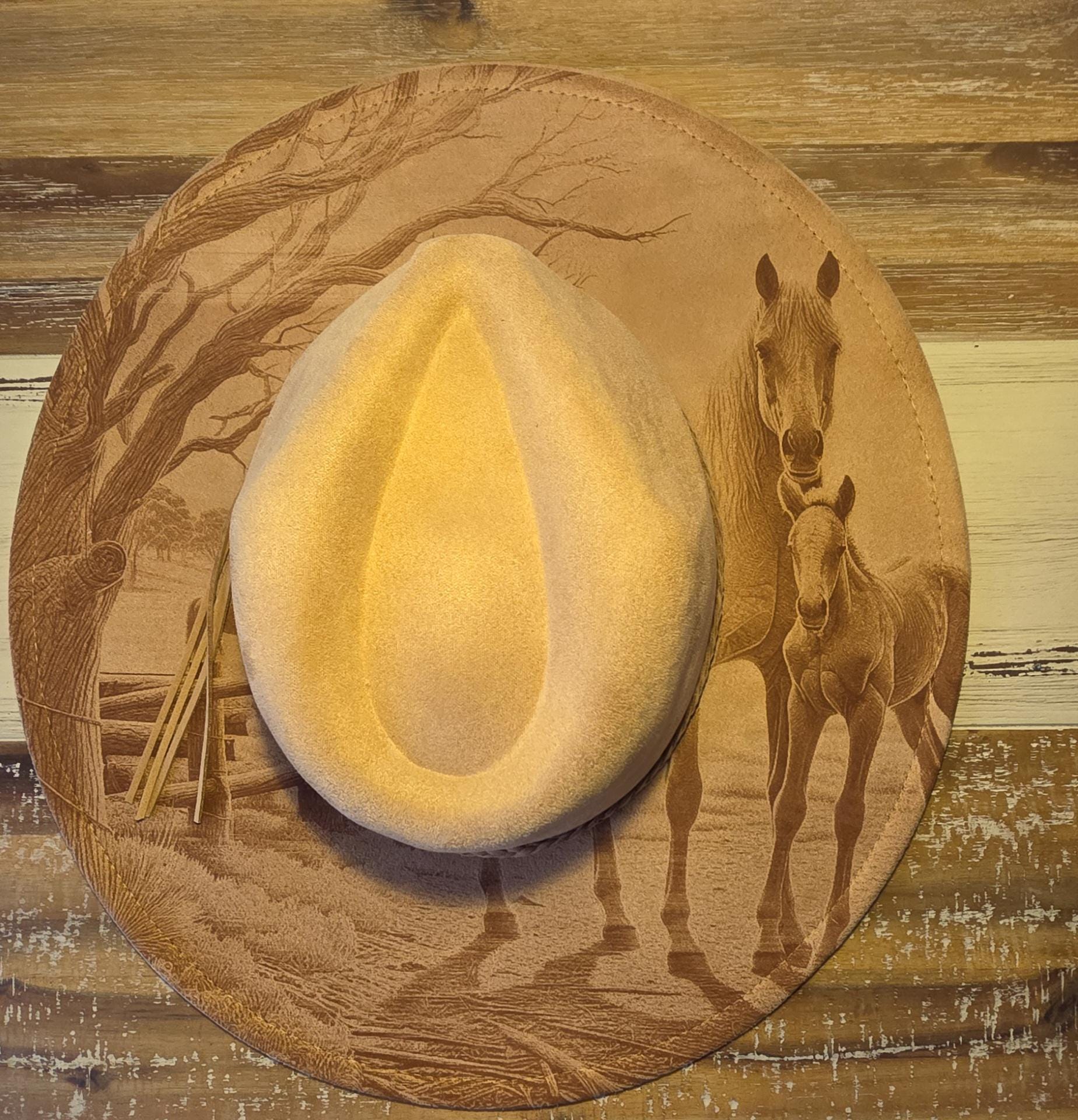 Horse and Foal, Horse in Meadow Burned Hat, Floral Burned 