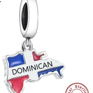 Charm République dominicaine, breloque drapeau dominicain, breloque dominicaine, breloques de voyage, argent sterling 925
