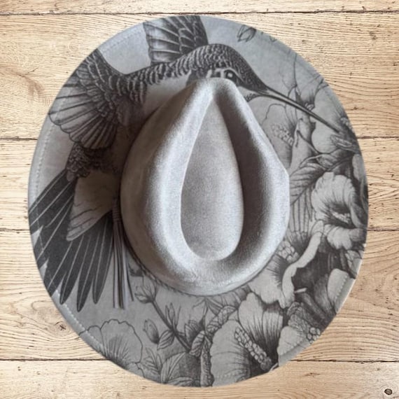 Hummingbird Burned Hat, Bird Floral Burned Cowgirl Cowboy  display picture 1