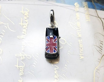 Mini Enamel Car Charm Lobster Claw ,UK Flag car Charm S925 Sterling Silver Charms for Bracelet necklace, United Kingdom Flag